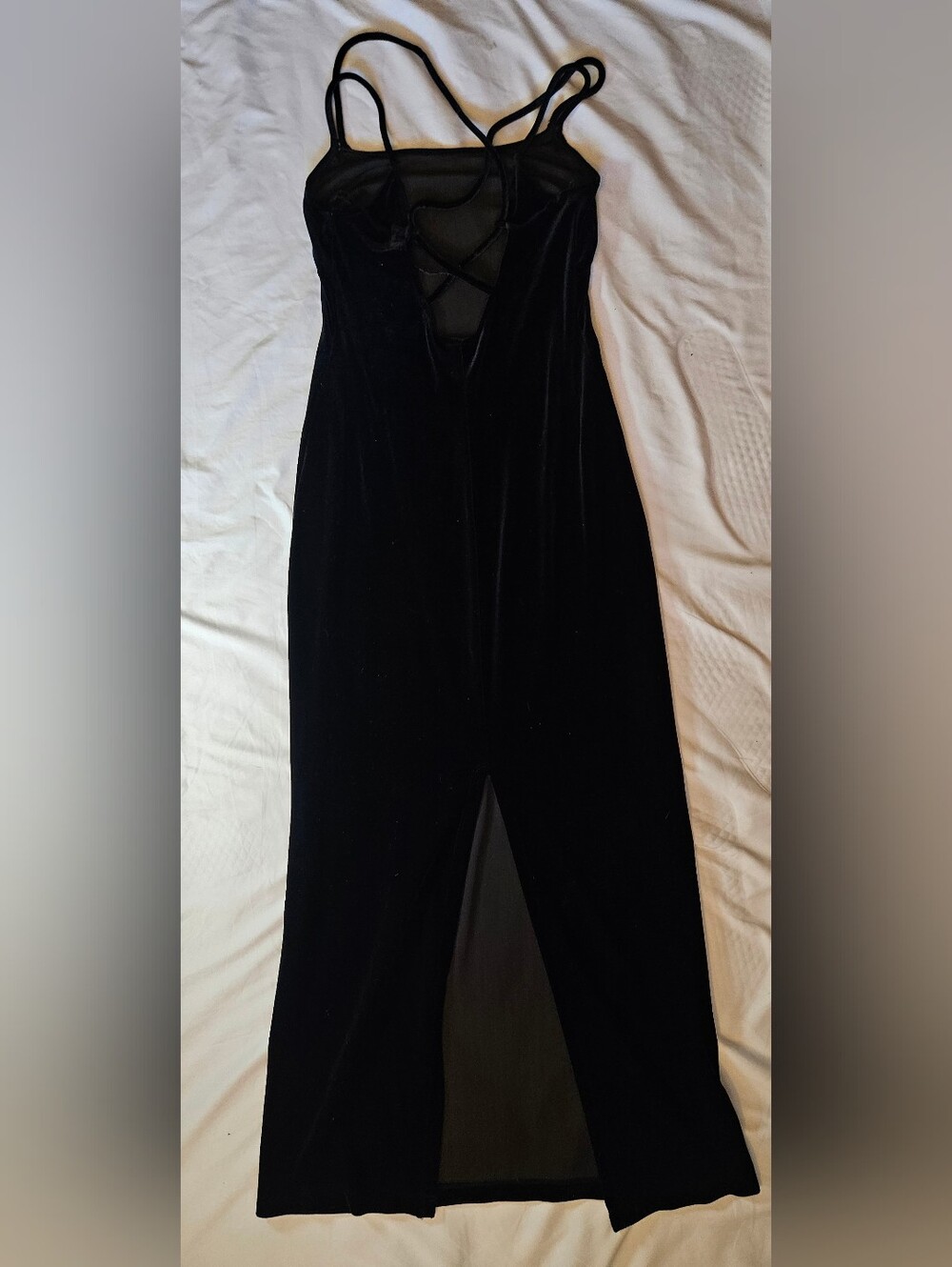Steppin Out Womens Black Velvet Feel Thin Cross Strap Maxi Dress Size Medium - Picture 13 of 14